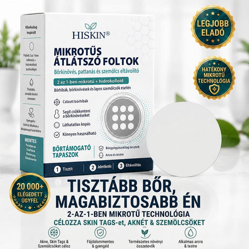 ✨HISKIN® 2 az 1-ben mikrotűs és hidrokolloid tapasz🍀 | Kiemelkedő anyajegyek, pattanások, lapos szemölcsök és bőrcimpák eltávolítására | Segít csökkenteni a ráncokat, hegeket és foltokat | Láthatatlan tapasz arcra és testre